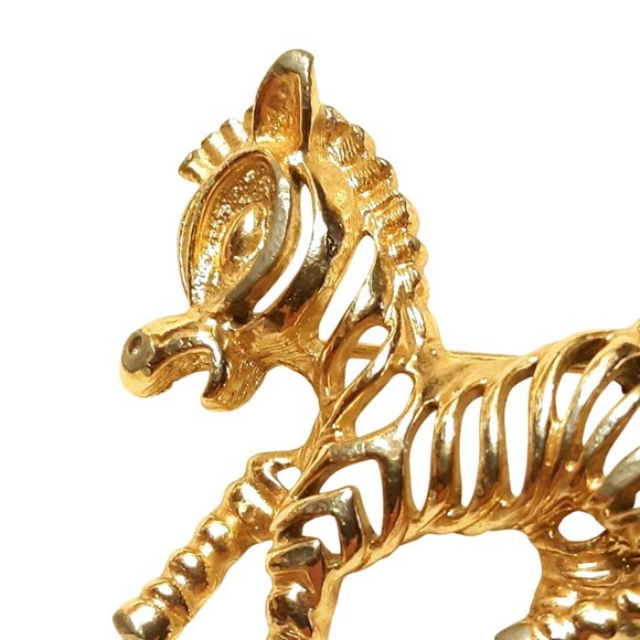Gold-Tone Zebra Shaped Pin Brooch With Striped Openwork Design - Picture 2 of 6